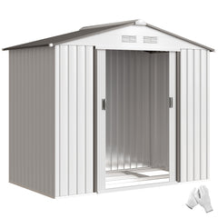 7' x 4' Outdoor Storage Shed, Garden Tool House w/ Foundation Kit Vents & Sliding Doors for Backyard Patio, White