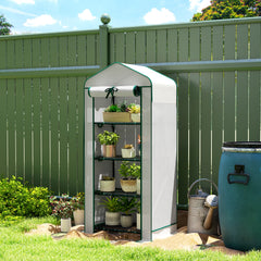 Mini Greenhouse with Screen Roof, 4 Tier Portable Small Greenhouse with High Strength PE Cover, White