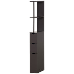 54" Tall Bathroom Storage Cabinet, Freestanding Linen Tower with 2-Tier Shelf and Drawers, Narrow Side Floor Organizer, Brown