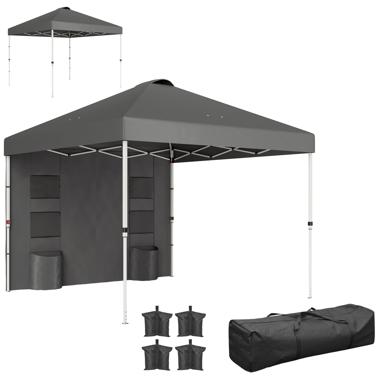 10' x 10' Pop Up Canopy Tent w/ Sidewall, UPF50+ Height Adjustable Instant Sun Shelter w/ Storage Pockets, Dark Gray