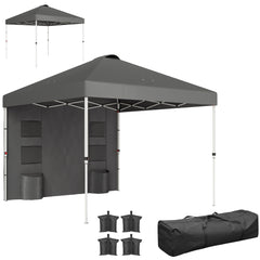 10' x 10' Pop Up Canopy Tent w/ Sidewall, UPF50+ Height Adjustable Instant Sun Shelter w/ Storage Pockets, Dark Gray