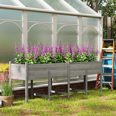 Wooden Raised Garden Bed, Large Elevated Planter Box with Legs, Bed Liner and Drain Holes, 7.4' x 1.8' x 2.6', Gray