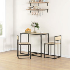 3-Piece Dining Room Set, Industrial Kitchen Table Set with Rectangular Table and 2 Dining Chairs, Oak