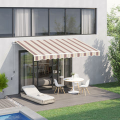 10' x 8' Retractable Awning, Patio Awnings, Sunshade Shelter w/ Manual Crank Handle, UV & Water-Resistant Fabric and Aluminum Frame for Deck, Balcony, Yard, Red & Beige