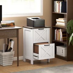 Vertical File Cabinet with 2 Drawers, Rustic Farmhouse Office Storage Cabinet for A4, Letter Size, Distressed White