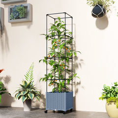Raised Garden Bed with Trellis, Tomato Cage with Lockable Wheels, Self Watering Planter Box with Drainage Holes, Gray