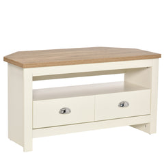 Entertainment Center TV Console Table, Corner TV Stand Up To 50" with Drawers and Open Storage Compartmen, White