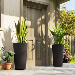 29 Inch Outdoor Planter, Set of 2 Plastic Flower Pots, Weather and UV Resistant Stackable Large Planters, Black
