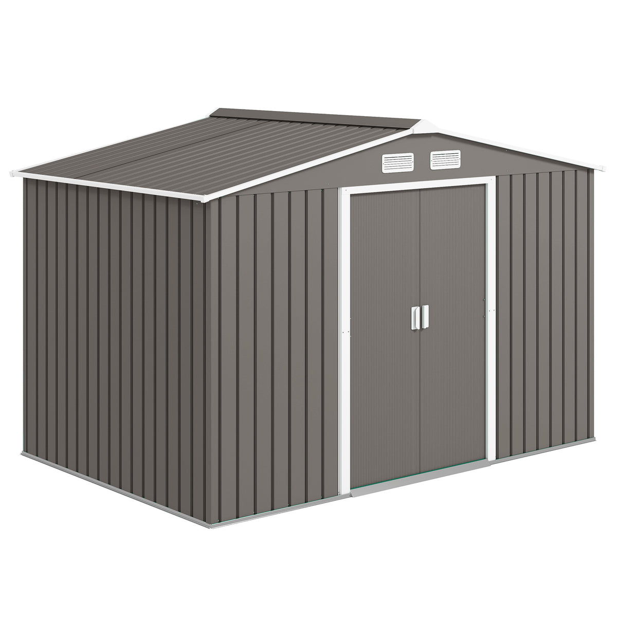 9' x 6' Outdoor Storage Shed, Garden Tool Metal Shed with Foundation Kit, Double Lockable Door, Air Vents and Sloping Roof, for Backyard, Patio, Lawn, Gray