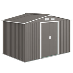 9' x 6' Outdoor Storage Shed, Garden Tool Metal Shed with Foundation Kit, Double Lockable Door, Air Vents and Sloping Roof, for Backyard, Patio, Lawn, Gray