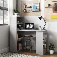 Compact Computer Desk with 6-Tier Storage Shelves, Writing Table Workstation with Bookshelf for Home Office, Gray