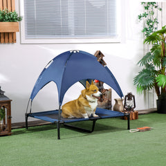 Elevated Portable Dog Cot Pet Bed with UV Protection Canopy Shade, 36 inch, Dark Blue