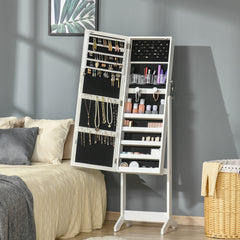 60" Full-Length Mirror Jewelry Storage Armoire w/ Lockable Door & Key, White