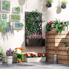 Metal Planter Box Raised Garden Bed with Decorative Privacy Screen, Wall-mounted or Freestanding, 24" x 9.1" x 44.5"