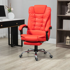 Executive Office Chair, High Back Reclining Computer Chair with Footrest and Armrest, Red