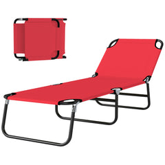 Folding Chaise Lounge Pool Chairs, Outdoor Sun Tanning Chairs with 5-Level Reclining Back, Steel Frame for Beach, Yard, Patio, Red