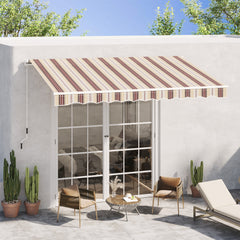 10' x 8' Retractable Awning, Patio Awnings, Sunshade Shelter w/ Manual Crank Handle, UV & Water-Resistant Fabric and Aluminum Frame for Deck, Balcony, Yard, Red & Beige
