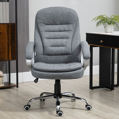 High Back Home Office Chair Executive Computer Chair with Adjustable Height, Upholstered Thick Padding Headrest and Armrest - Grey