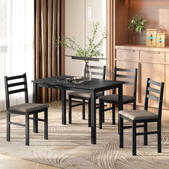 5-Piece Small Kitchen Table Set for 4, Farmhouse Dining Table Set with Upholstered Chairs and Rubber Wood Legs, Black