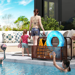 Pool Float Storage, Pool Caddy, with Wheels, 43.25" L x 22.5" W x 28" H, Brown
