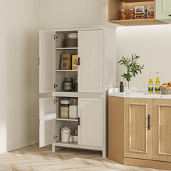 64" 4-Door Kitchen Pantry, Freestanding Storage Cabinet with 3 Adjustable Shelves for Kitchen, Antique White