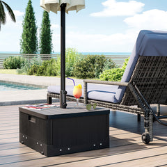 2-in-1 Outdoor Umbrella Base, Planter Box with Drain Hole, 175 lbs. Capacity Heavy Duty Fillable Patio Umbrella Stand Table with Wheels and Handles for Deck, Poolside, Black