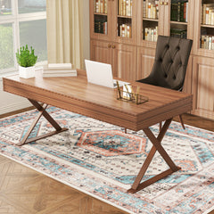 4x6 Area Rug, Vintage Machine Washable Rug, Non-Slip Floor Carpet for Living Room, Bedroom, Dining Room, Brown and Blue