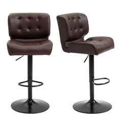 Bar Height Bar Stools Set of 2 with Adjustable Seat, Adjustable Swivel Barstools with Thick Padded Cushion and Metal Footrest for Home Bar, Brown