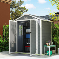 Outdoor Storage Shed, 6' x 4.5' Garden Shed with Double Lockable Doors, Vent and Window, Plastic Utility Tool Shed, Gray