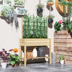 Wooden Raised Garden Bed with Trellis, Outdoor Planter Box with Storage Shelf for Vegetables, Flowers, Herbs