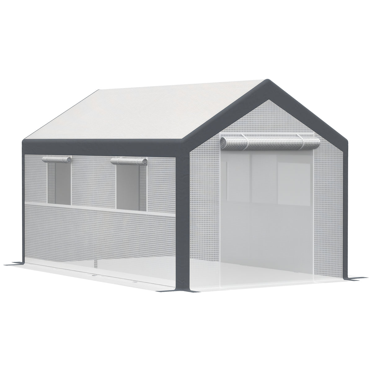 12' x 7' x 7' Greenhouse, Walk-in Outdoor Tunnel Green House with PE Cover, Steel Frame, 2 Roll-Up Zipper Doors & 4 Windows for Flowers, Vegetables, Tropical Plants, White/Dark Gray