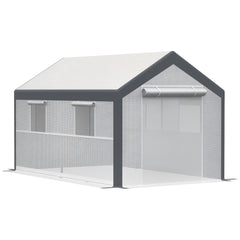 12' x 7' x 7' Greenhouse, Walk-in Outdoor Tunnel Green House with PE Cover, Steel Frame, 2 Roll-Up Zipper Doors & 4 Windows for Flowers, Vegetables, Tropical Plants, White/Dark Gray