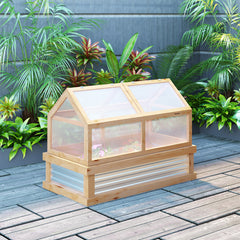Raised Garden Flower Bed Kit w/ Greenhouse, Wooden Cold Frame Planter, Natural