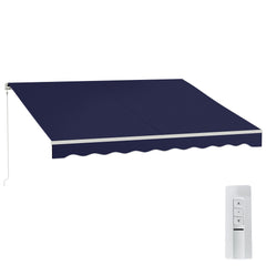 12' x 10' Electric Retractable Awning Sunshade Shelter with Remote Controller, Crank Handle for Deck Balcony Yard, Blue