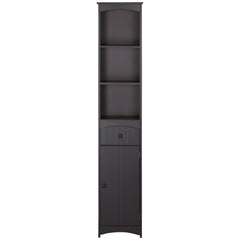 Bathroom Storage Cabinet, Free Standing Bathroom Storage Unit, Tall Linen Tower with 3-Tier Shelves and Drawer, Brown