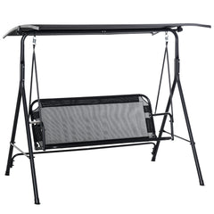 2-Seater Patio Swing Chair, Outdoor Adjustable Canopy Porch Swing with Armrests, Texeline Fabric and Steel Frame, Black