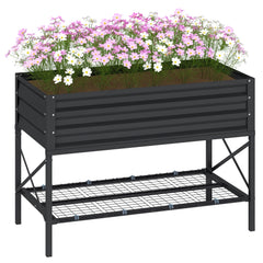 Galvanized Raised Garden Bed, Metal Planter Box with Legs, Storage Shelf and Bed Liner, Dark Gray