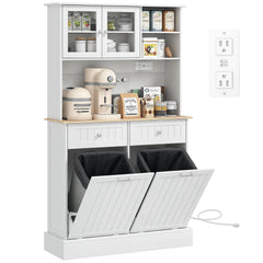 Kitchen Cabinet with Charging Station, 2 Tilt Out Cabinets, Microwave Stand, Freestanding Kitchen Pantry Cabinet, White