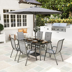 8 Pieces Patio Furniture Set with 9Ft Patio Umbrella, Outdoor Dining Table and Chairs, Mixed Gray