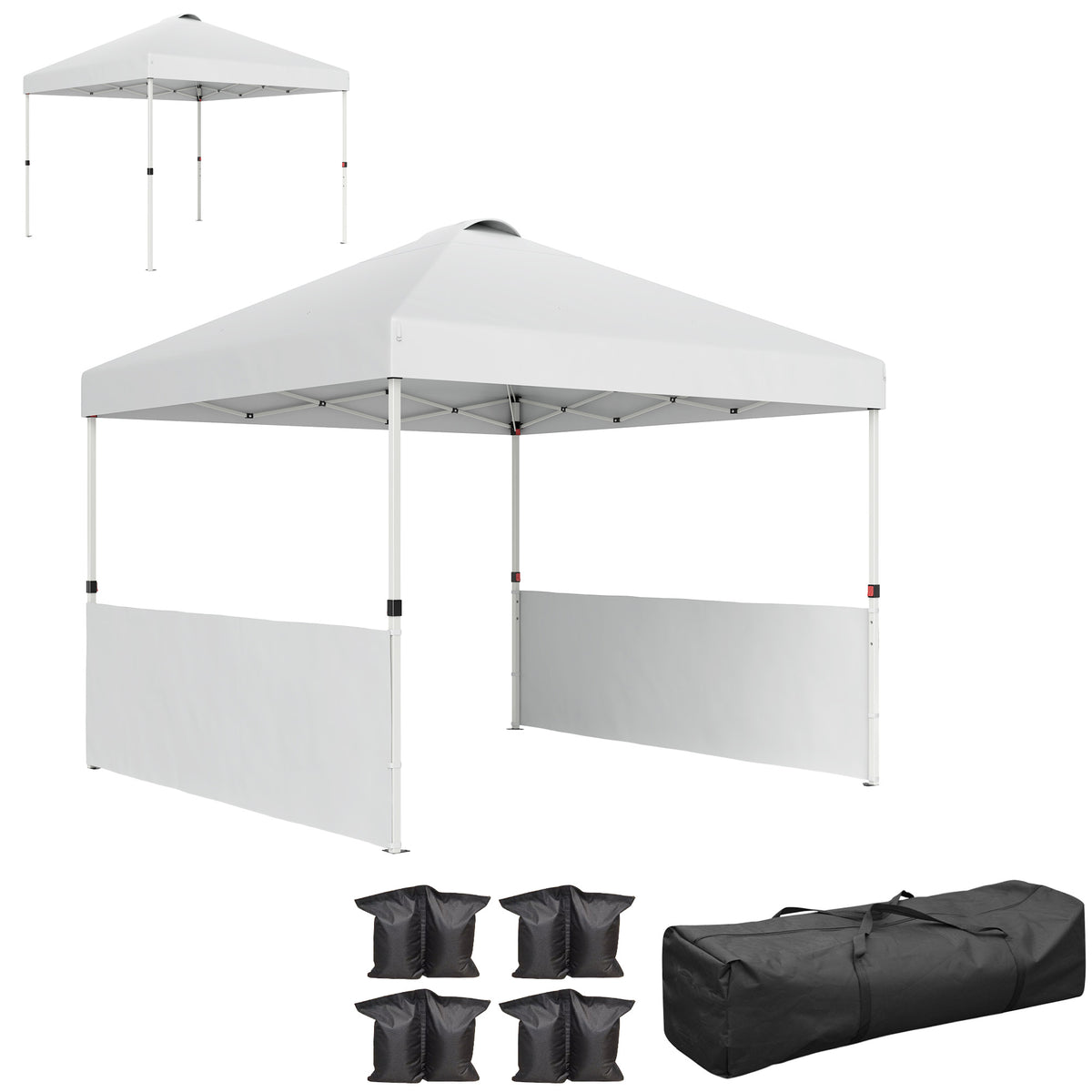 10' x 10' Pop Up Canopy Tent with 2 Half Sidewalls, UV50+ Instant Sun Shelter with Wheeled Carry Bag, White