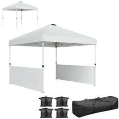 10' x 10' Pop Up Canopy Tent with 2 Half Sidewalls, UV50+ Instant Sun Shelter with Wheeled Carry Bag, White