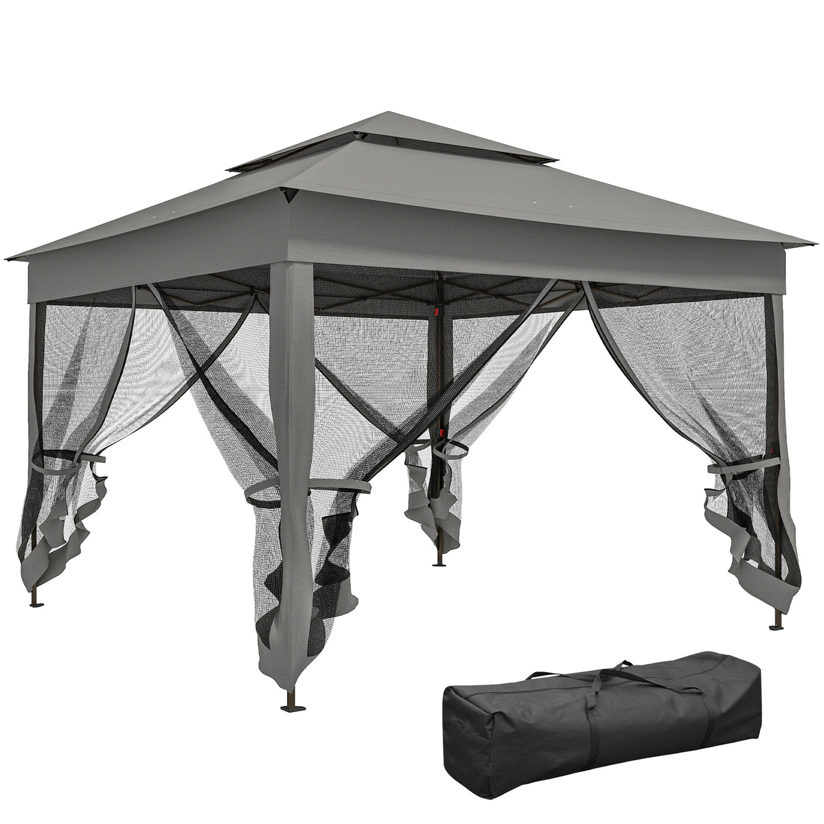 Outdoor Patio Pop Up Canopy Gazebo Shelter with Zipper Netting, Carry Bag, 11' x 11', Dark Gray