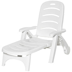 Outdoor Chaise Lounge Chair on Wheels, Waterproof, Quick Assembly, Folding, 5 Level Adjustable Backrest for Pool, White