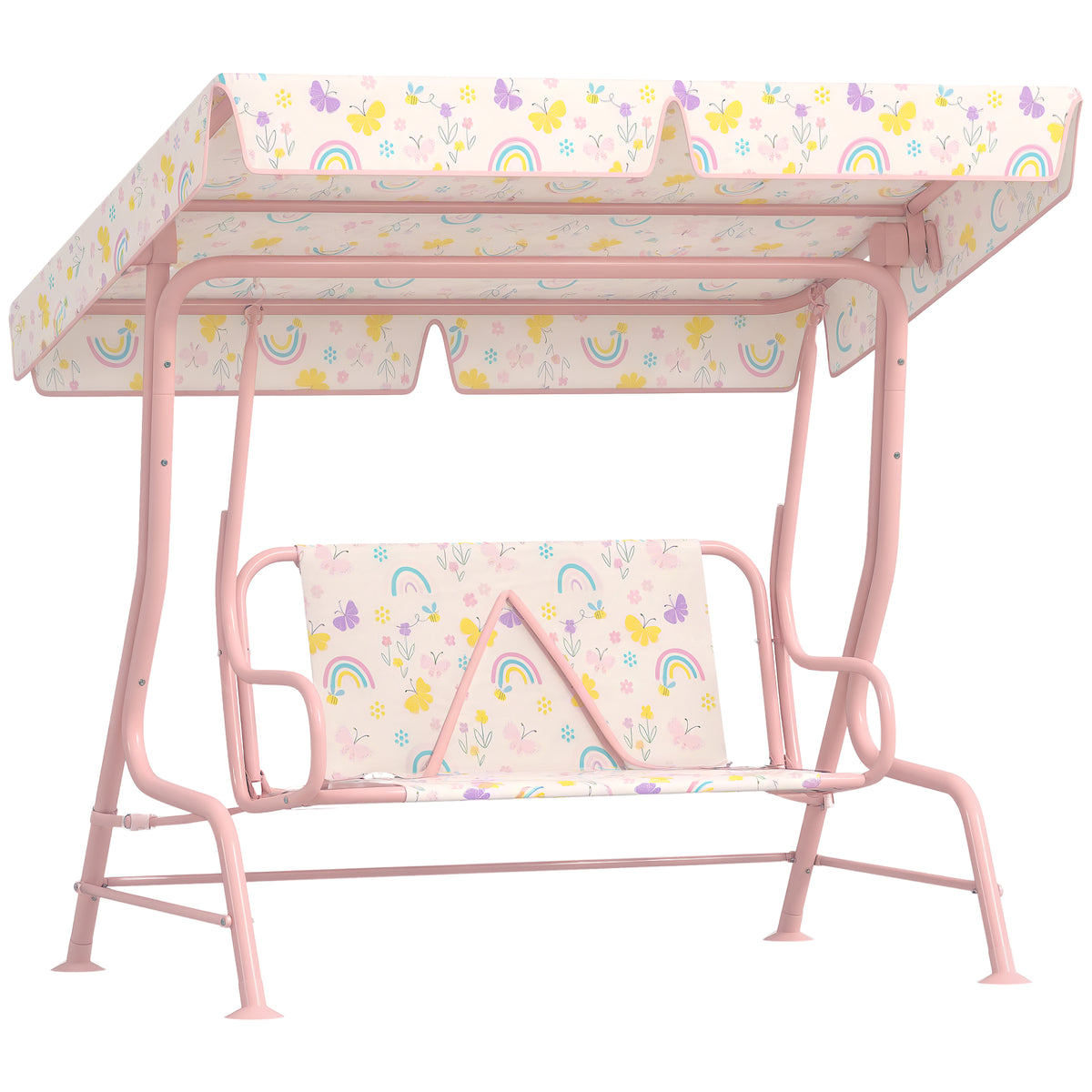 Kids Patio Swing Chair with Adjustable Canopy, Safety Belt for Patio, Garden, Poolside, Balcony, Pink