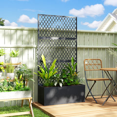 Metal Planter Box with Trellis, Raised Garden Bed with Trellis, Diamond Lattice Privacy Planter for Climbing Plants
