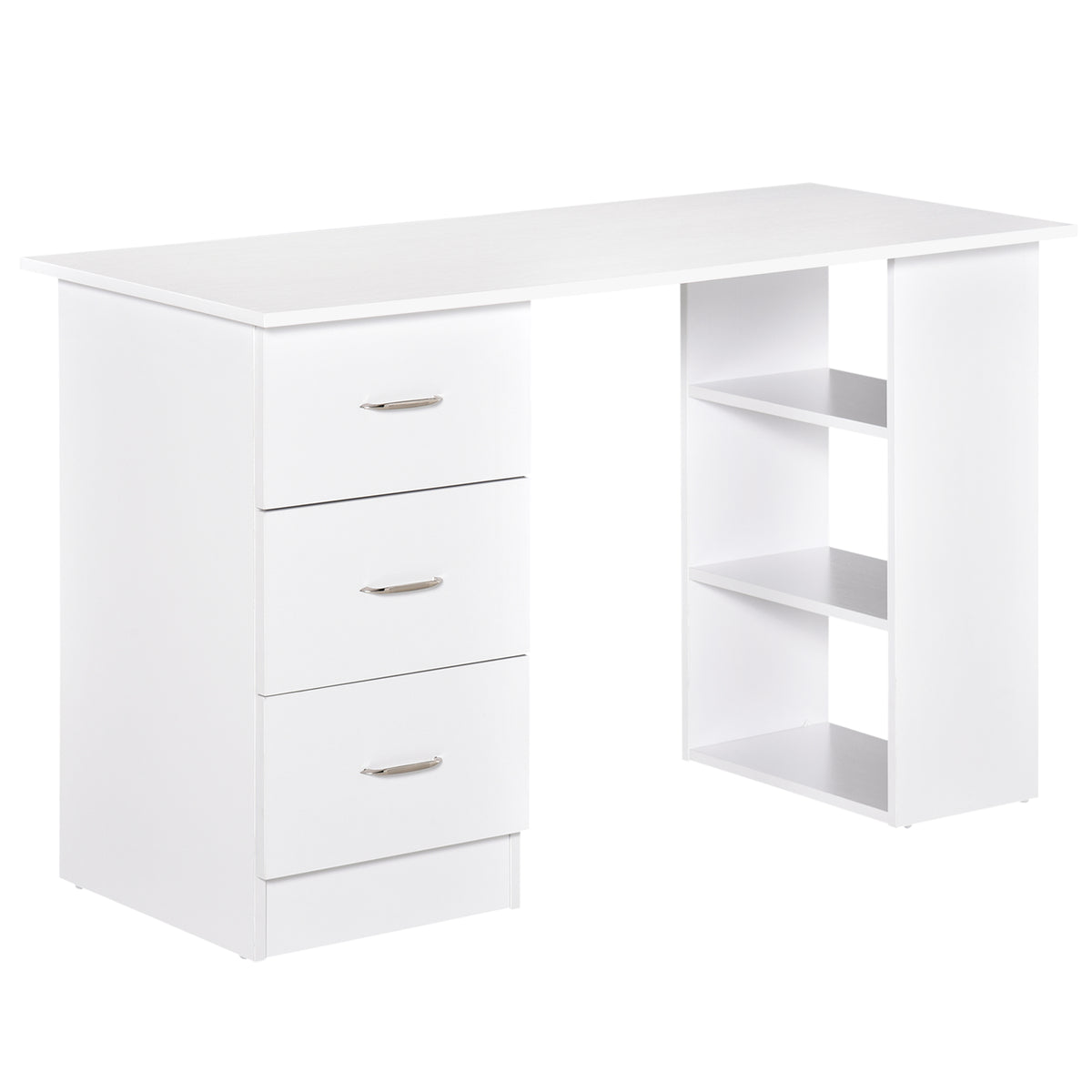 47" Modern Home Office Computer Desk Bookcase Combo Writing Table Workstation with 3 Drawer and Storage Shelf - White