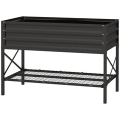 Galvanized Raised Garden Bed, Metal Planter Box with Legs, Storage Shelf and Bed Liner, Black