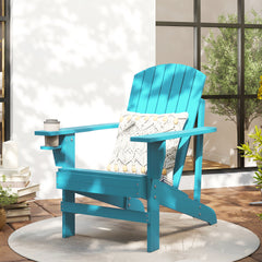 Oversized Adirondack Chair, Outdoor Fire Pit and Porch Seating, Classic Log Lounge w/ Built-in Cupholder, Sky Blue