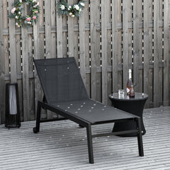 Outdoor Chaise Lounge with Wheels, Five Position Recliner for Sunbathing, Suntanning, Steel Frame, Breathable Fabric for Beach, Yard, Patio, Black