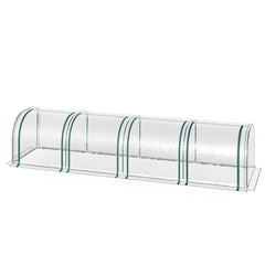 13' L x 3' W x 2.5' H Portable Tunneled Greenhouse with 4 Zippered Doors, Water/UV Fighting PVC Cover, Clear